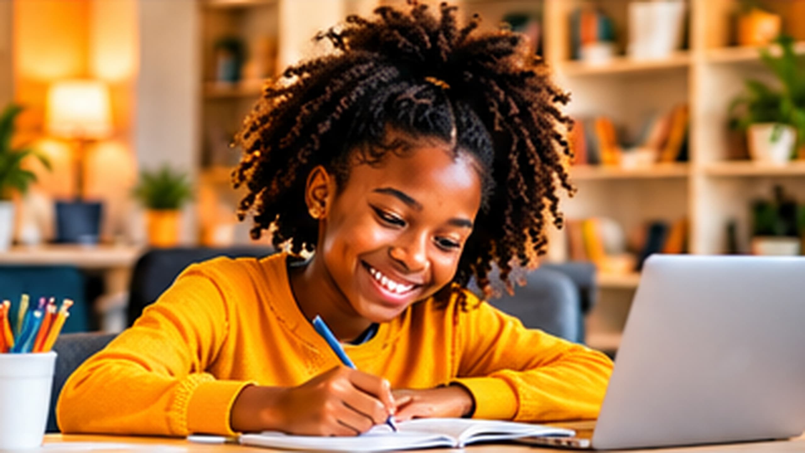Student enjoying her studies