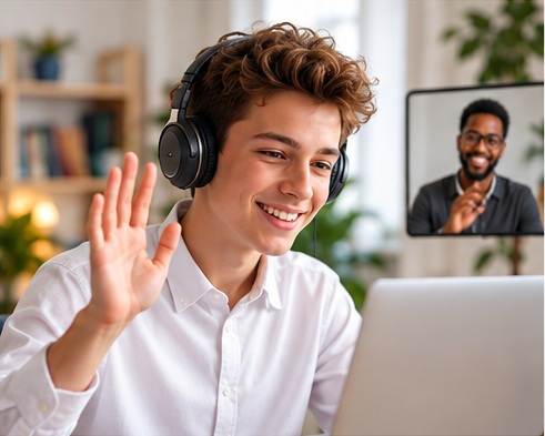 Student attending an online tutoring session