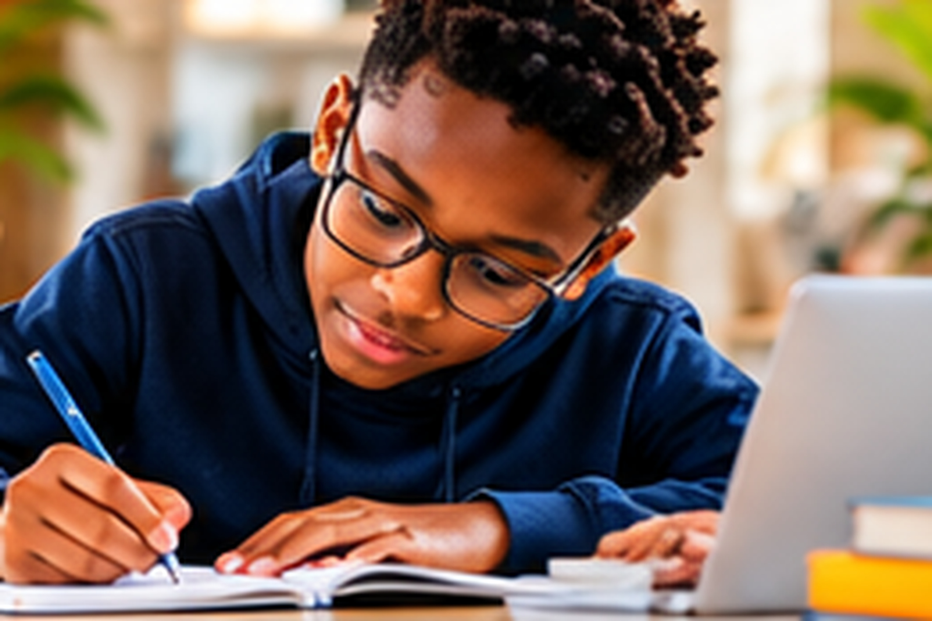 Young student studying at home